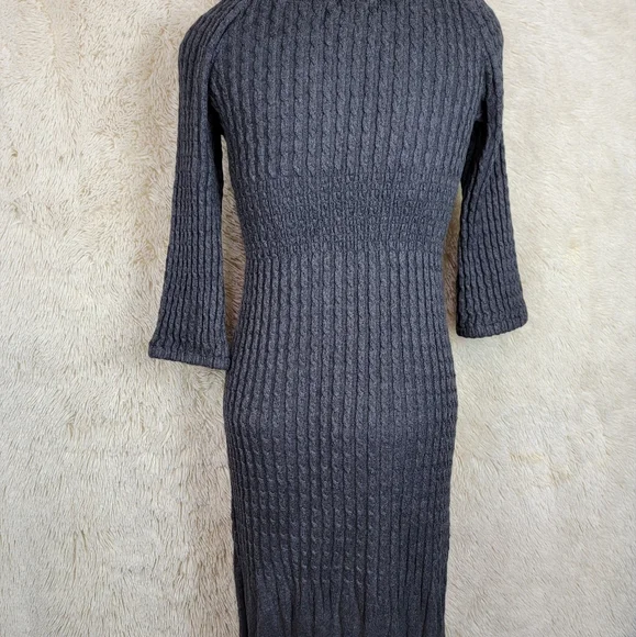 Maple Anthropologie Women's Sz XS Sweater Dress Gray Stretch Angora Cable Knit N - Picture 4 of 9